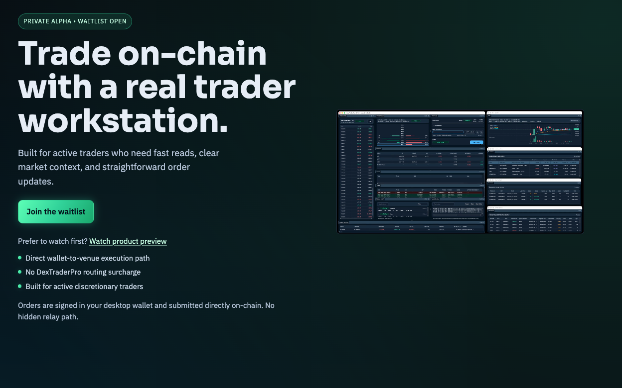 DexTrader homepage screenshot